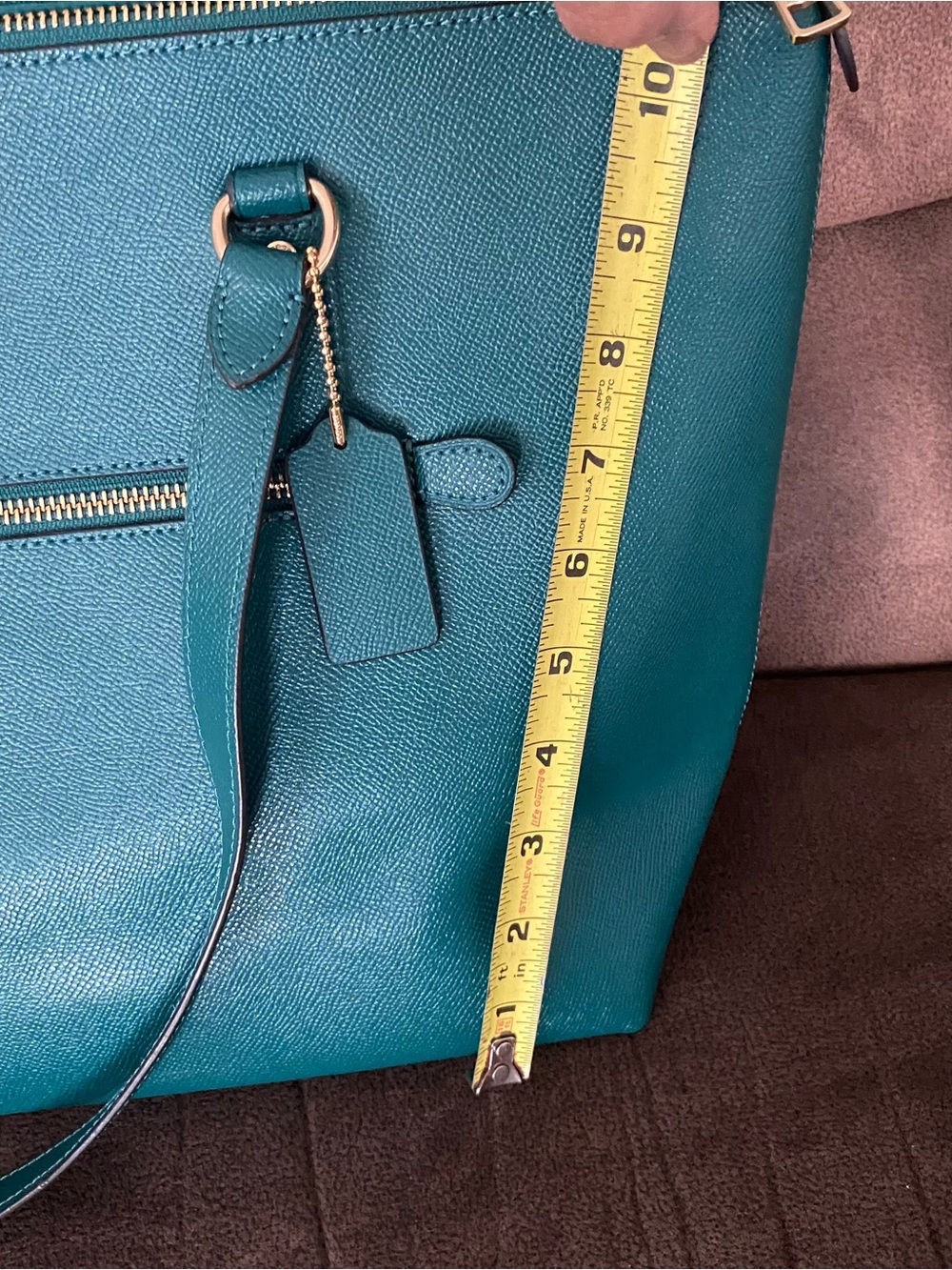 Coach Teal Leather Tote with Gold Hardware - Picture 3 of 8
